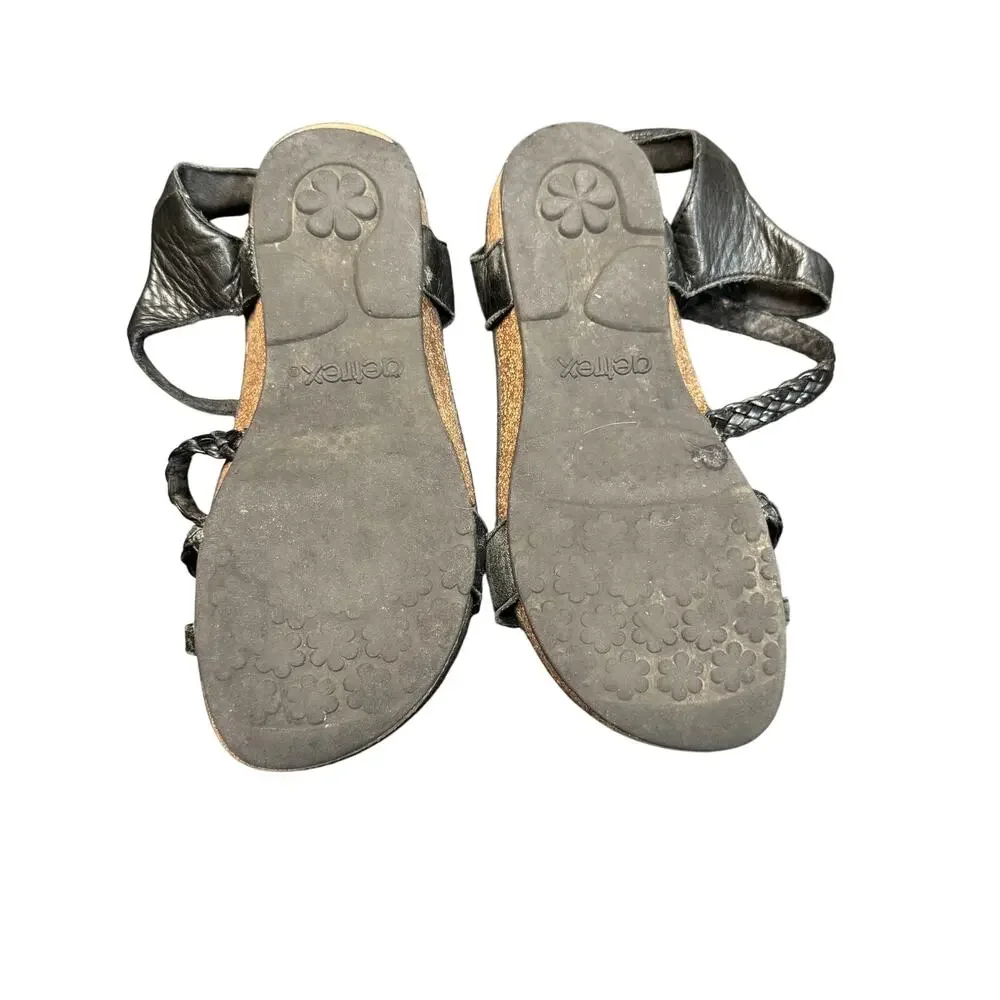 Aetrex Black‎ Leather Braided Strappy Gladiator Style Sandals